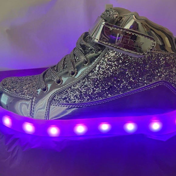 Silver glittery LED multicolor light up unisex high top sneakers size 37/US 6.5 - Picture 3 of 5